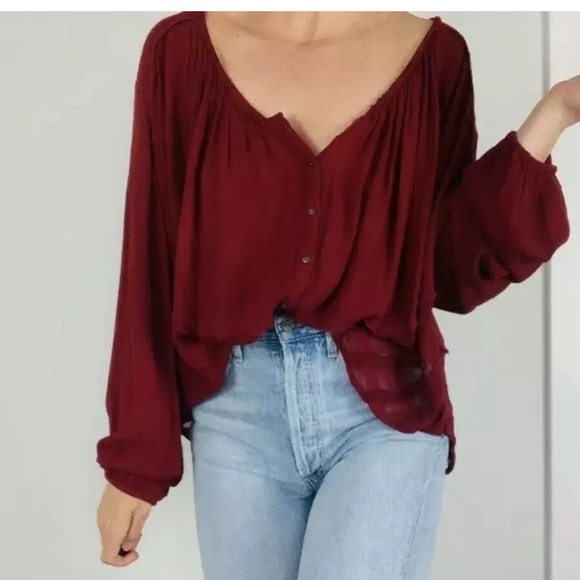 Free People Tops - Free People Oversized Lace Burgundy Top